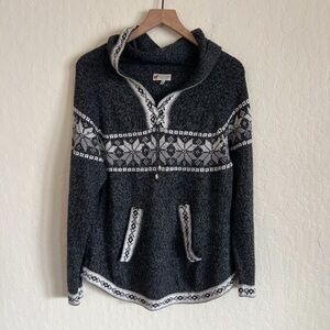 Alpaca Exotic Imports Fair Isle Knit Pullover Hoodie Sweater Medium Gray Winter